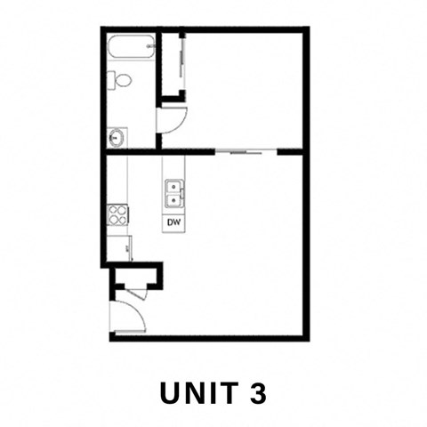 Floor plan for 1 bed, 1 bath, 615 sqft